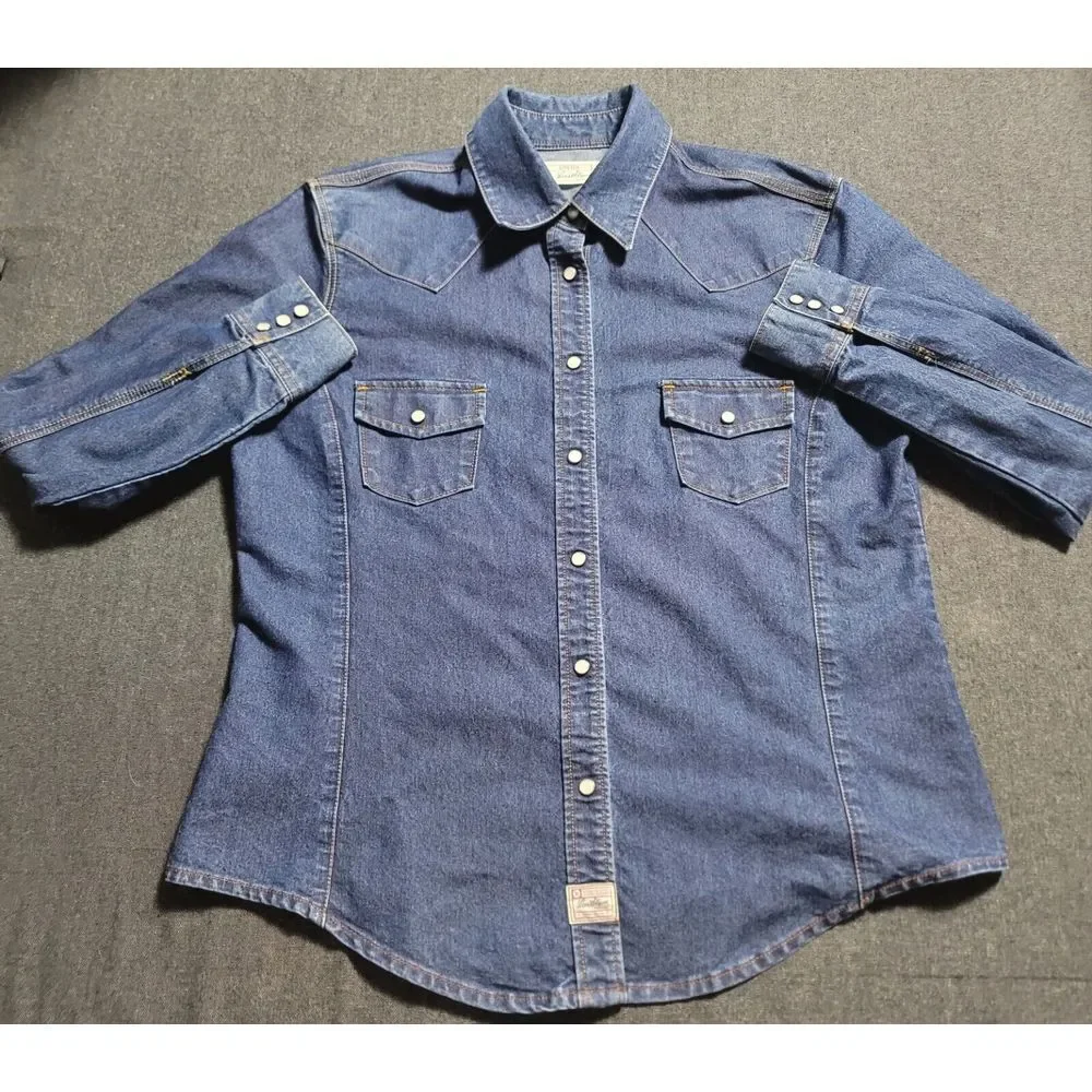 Levi's Western Pearl Snap Button Up Shirt‎ Womens Large L Dark Wash Denim - Picture 9 of 16